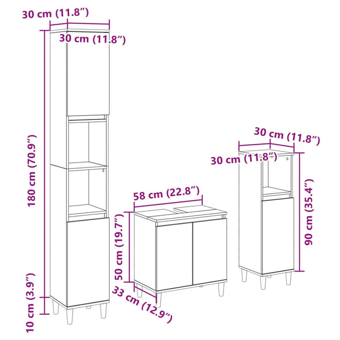 Set mobilier de baie, 3 piese, stejar sonoma, lemn prelucrat - WALTI WALTI