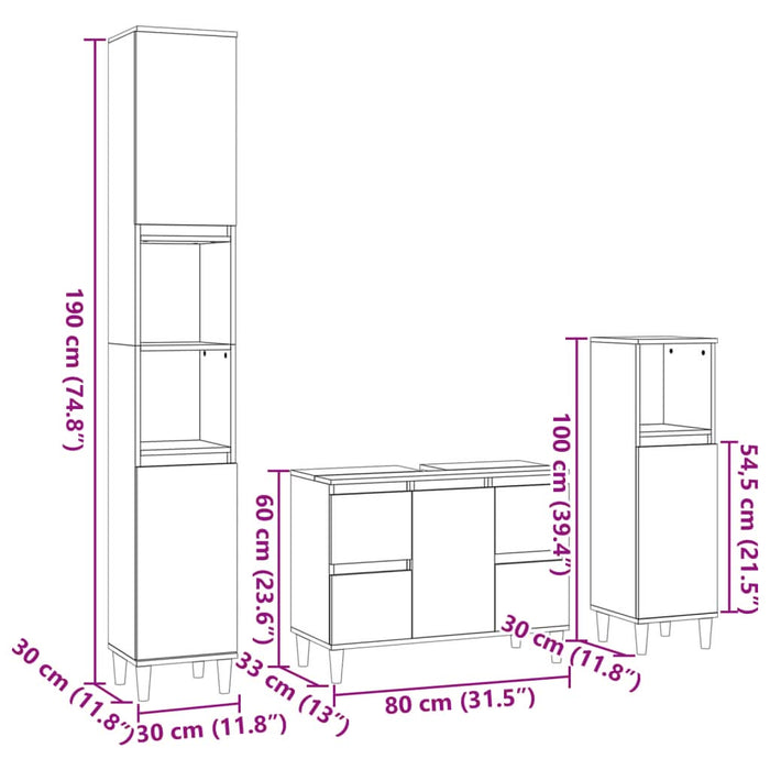 Set mobilier de baie, 3 piese, stejar sonoma, lemn prelucrat - WALTI WALTI