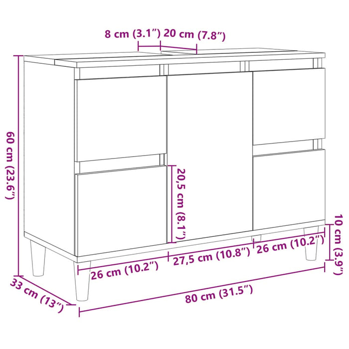 Set mobilier de baie, 3 piese, stejar sonoma, lemn prelucrat - WALTI WALTI