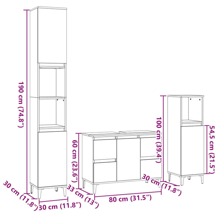 Set mobilier de baie, 3 piese, stejar sonoma, lemn prelucrat - WALTI WALTI