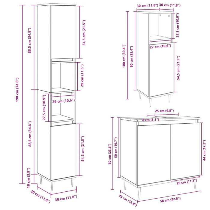 Set mobilier de baie, 3 piese, stejar sonoma, lemn prelucrat - WALTI WALTI
