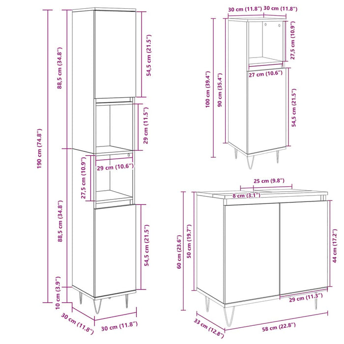 Set mobilier de baie, 3 piese, stejar sonoma, lemn prelucrat - WALTI WALTI