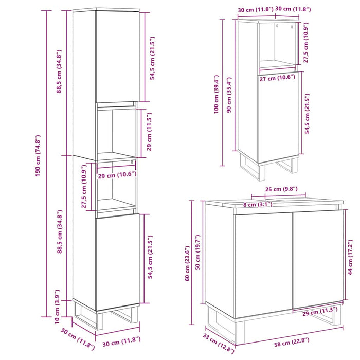 Set mobilier de baie, 3 piese, stejar sonoma, lemn prelucrat - WALTI WALTI