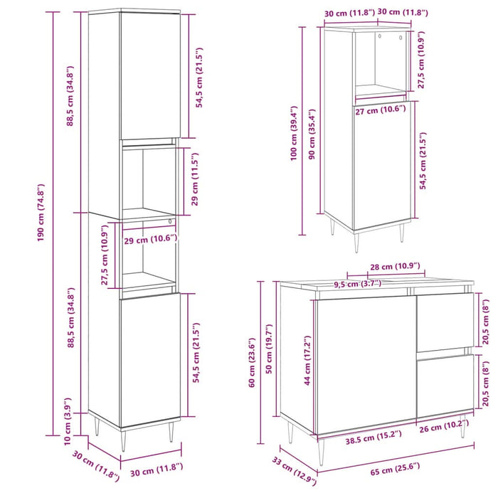 Set mobilier de baie, 3 piese, stejar sonoma, lemn prelucrat - WALTI WALTI