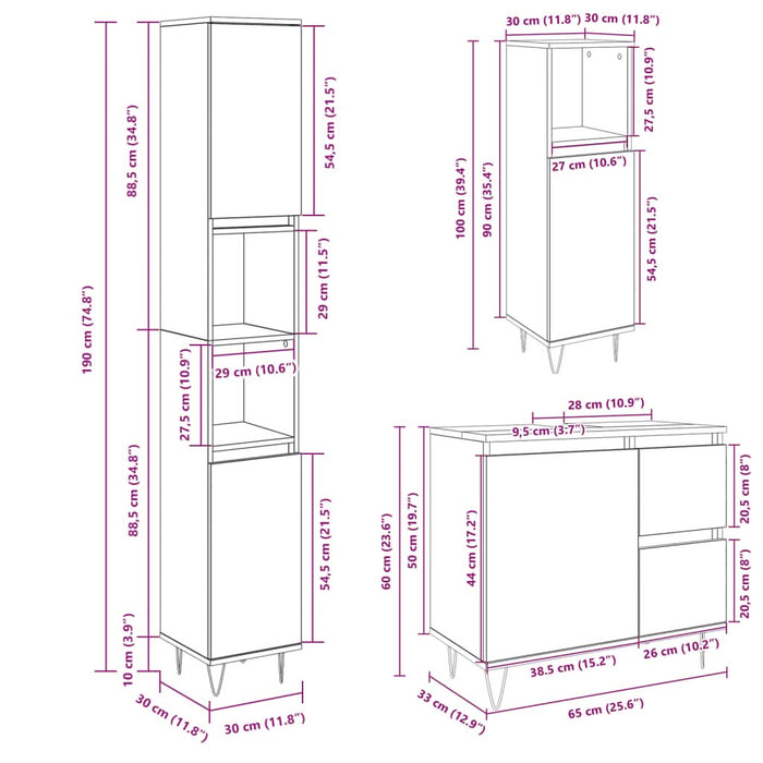 Set mobilier de baie, 3 piese, stejar sonoma, lemn prelucrat - WALTI WALTI