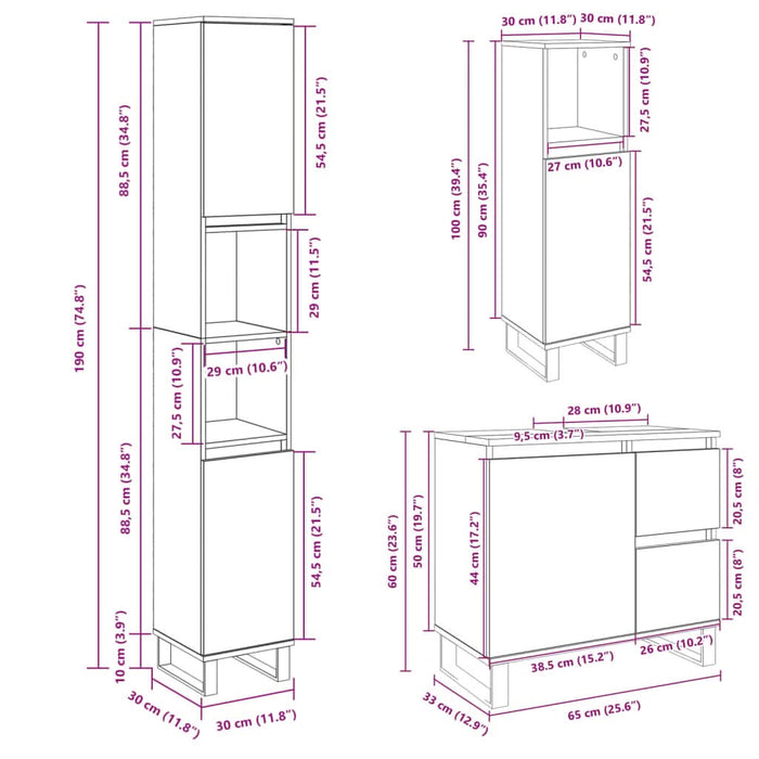 Set mobilier de baie, 3 piese, stejar sonoma, lemn prelucrat - WALTI WALTI