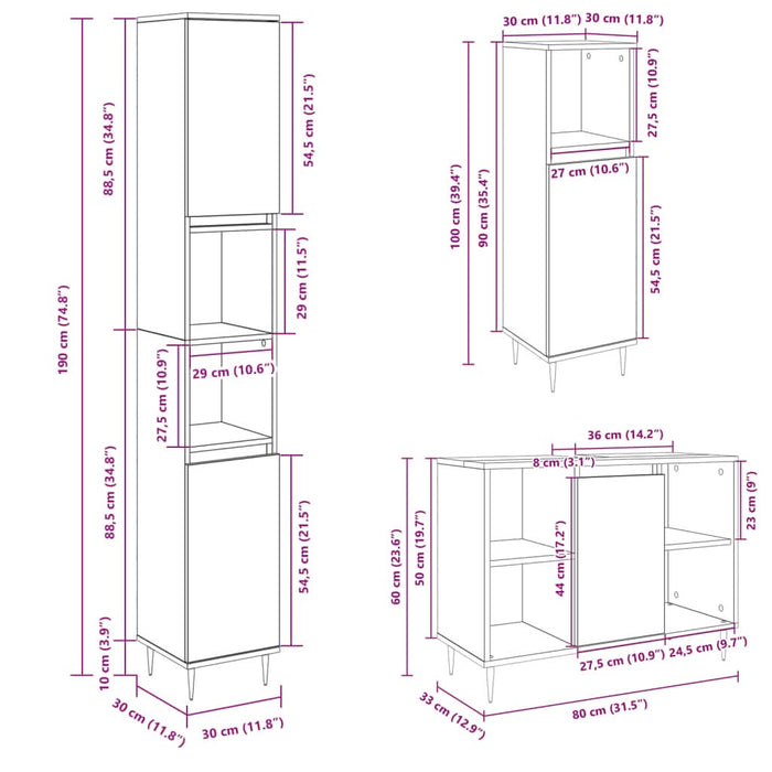 Set mobilier de baie, 3 piese, stejar sonoma, lemn prelucrat - WALTI WALTI