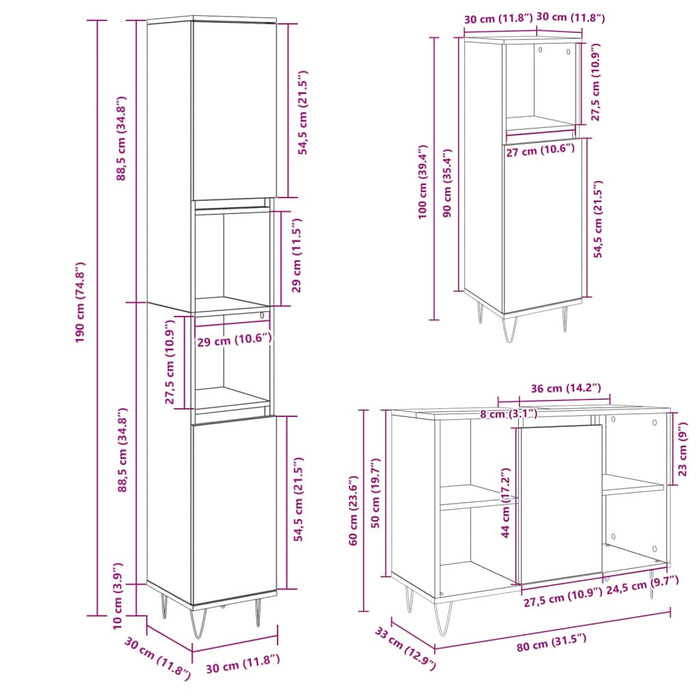 Set mobilier de baie, 3 piese, stejar sonoma, lemn prelucrat - WALTI WALTI
