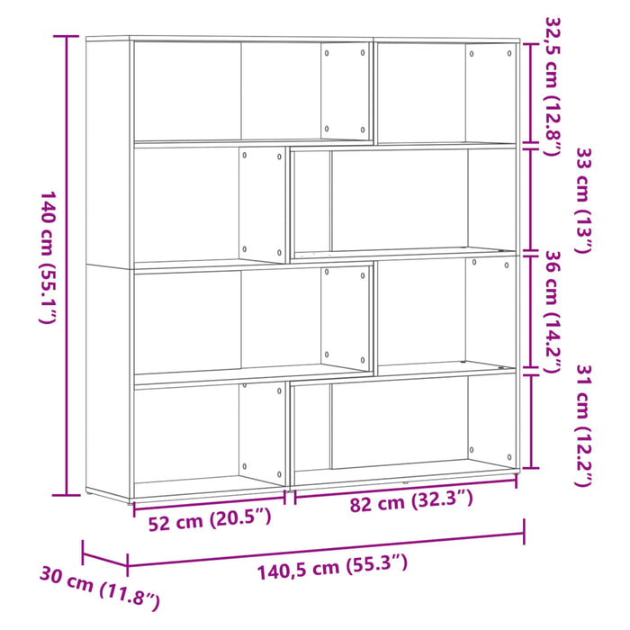 Bibliotecă 4 nivel stejar artizanal 85x85x140 cm lemn prelucrat - WALTI WALTI