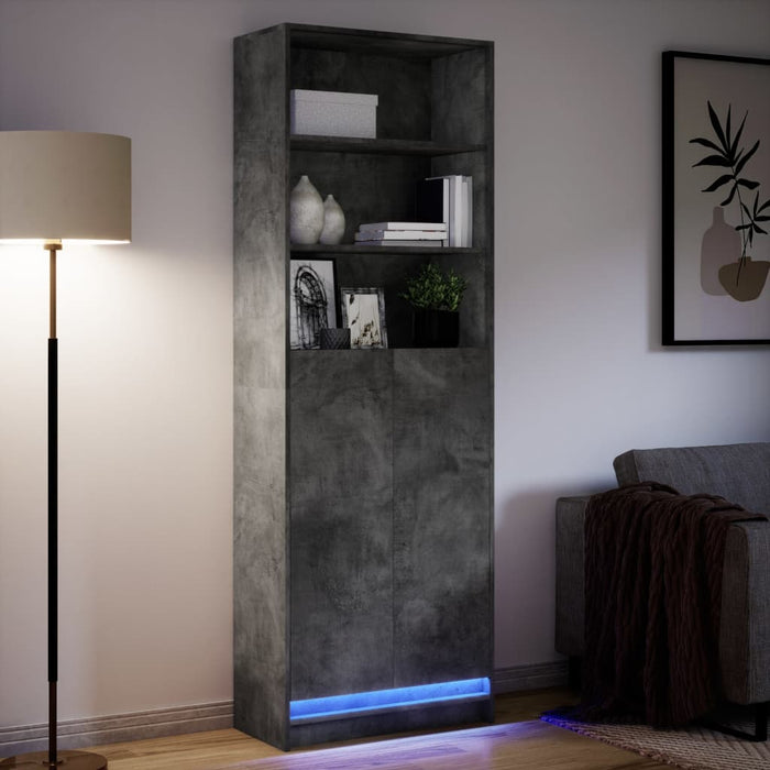 Dulap înalt cu LED gri beton 69x32,5x200 cm lemn prelucrat - WALTI WALTI