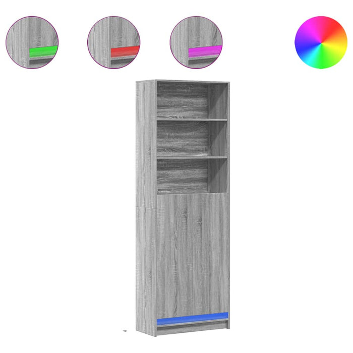 Dulap înalt cu LED gri sonoma 69x32,5x200 cm lemn prelucrat - WALTI WALTI