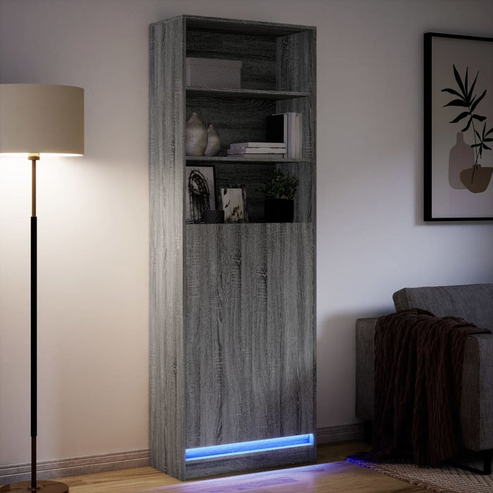 Dulap înalt cu LED gri sonoma 69x32,5x200 cm lemn prelucrat - WALTI WALTI