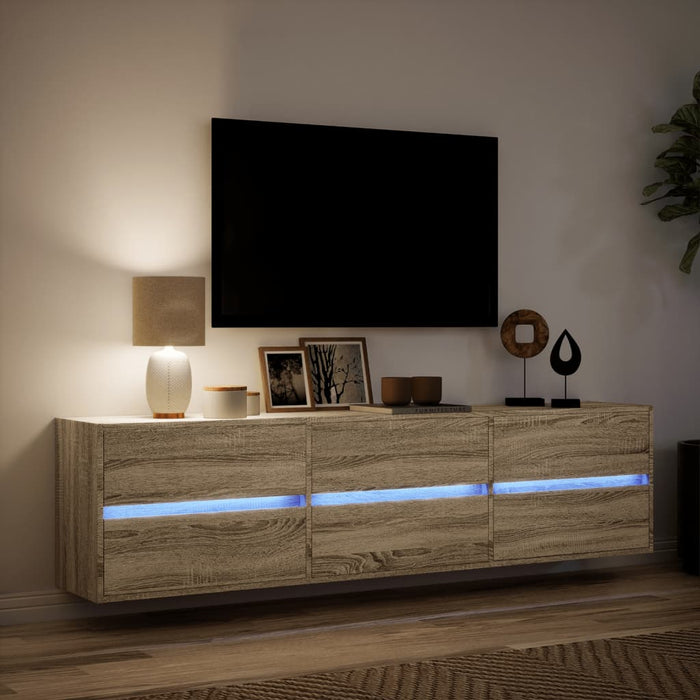 Dulap TV de perete cu lumini LED, stejar sonoma, 180x31x45 cm - WALTI WALTI