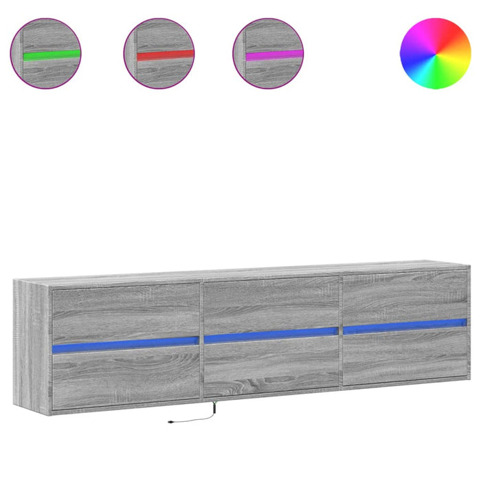 Comodă TV de perete cu lumini LED, gri sonoma, 180x31x45 cm - WALTI WALTI