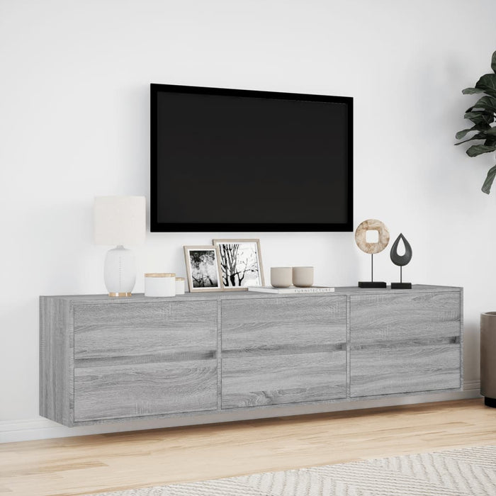 Comodă TV de perete cu lumini LED, gri sonoma, 180x31x45 cm - WALTI WALTI