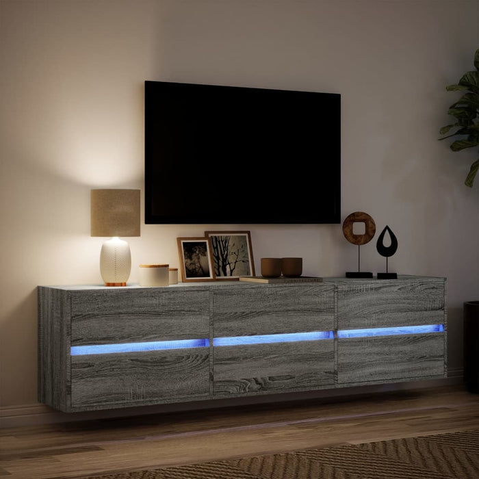 Comodă TV de perete cu lumini LED, gri sonoma, 180x31x45 cm - WALTI WALTI