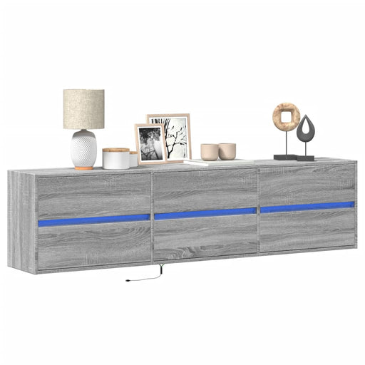 Comodă TV de perete cu lumini LED, gri sonoma, 180x31x45 cm - WALTI WALTI