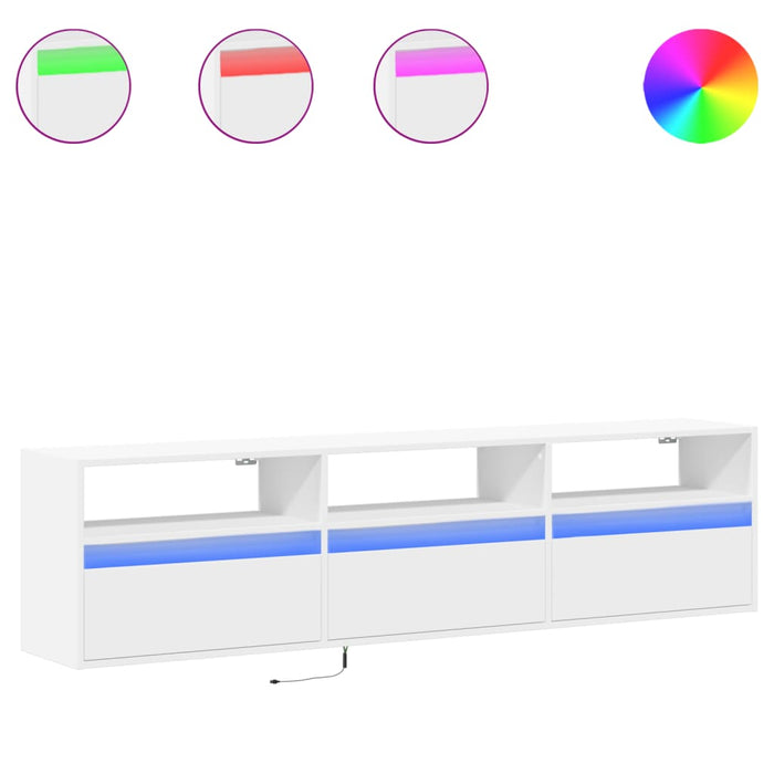 Comodă TV de perete cu lumini LED, alb, 180x31x45 cm WALTI