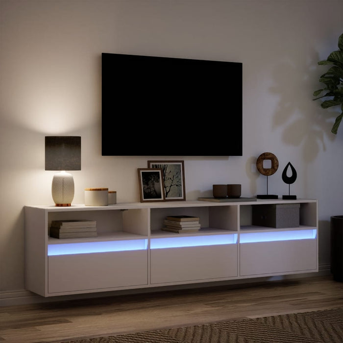 Comodă TV de perete cu lumini LED, alb, 180x31x45 cm WALTI