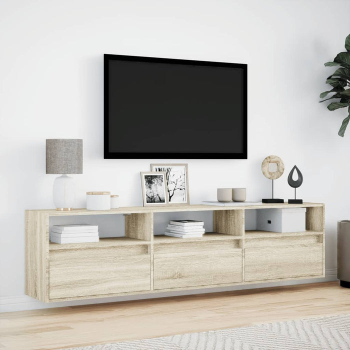 Dulap TV de perete cu lumini LED, stejar sonoma, 180x31x45 cm - WALTI WALTI
