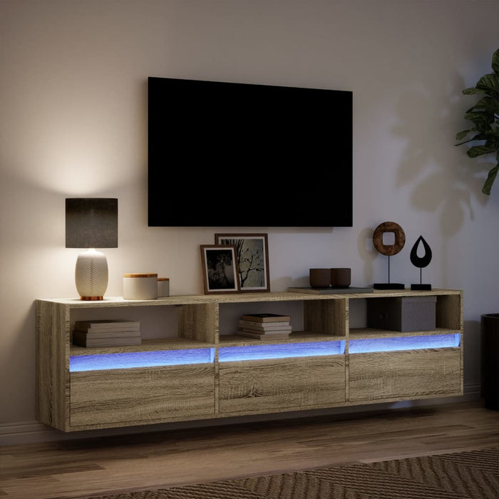 Dulap TV de perete cu lumini LED, stejar sonoma, 180x31x45 cm - WALTI WALTI