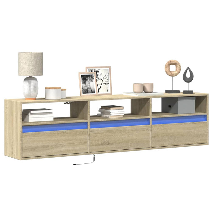 Dulap TV de perete cu lumini LED, stejar sonoma, 180x31x45 cm - WALTI WALTI