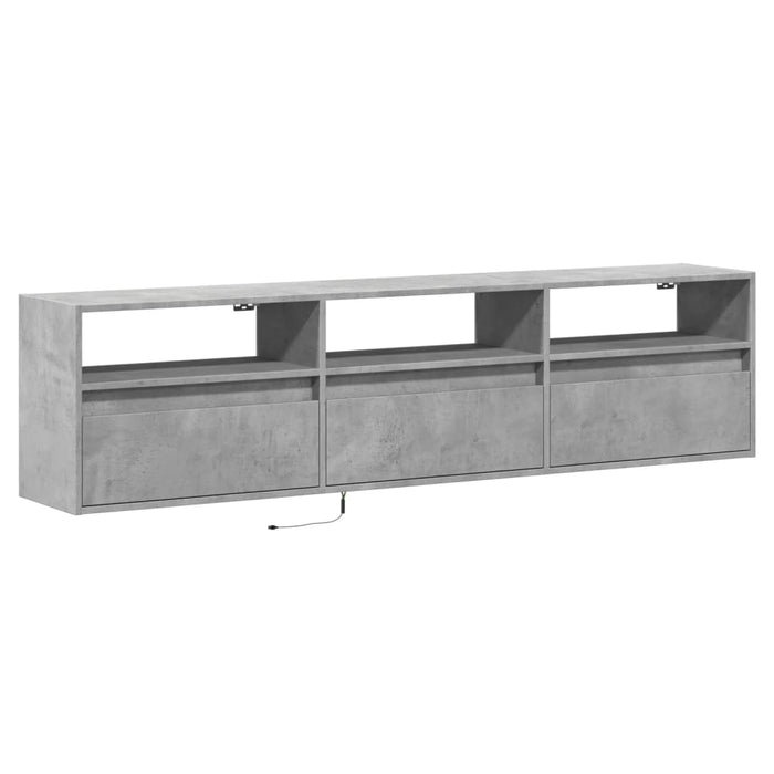 Comodă TV de perete cu lumini LED, gri beton, 180x31x45 cm WALTI