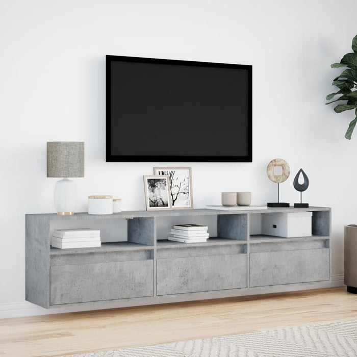 Comodă TV de perete cu lumini LED, gri beton, 180x31x45 cm WALTI