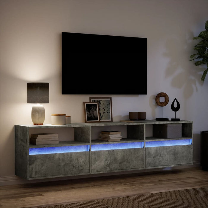 Comodă TV de perete cu lumini LED, gri beton, 180x31x45 cm WALTI