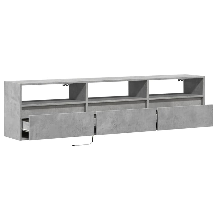 Comodă TV de perete cu lumini LED, gri beton, 180x31x45 cm WALTI