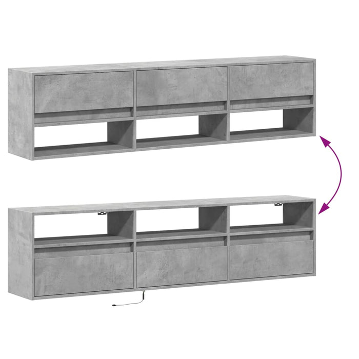 Comodă TV de perete cu lumini LED, gri beton, 180x31x45 cm WALTI