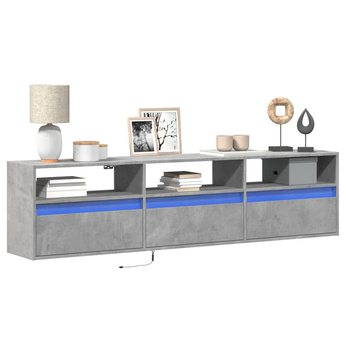 Comodă TV de perete cu lumini LED, gri beton, 180x31x45 cm WALTI