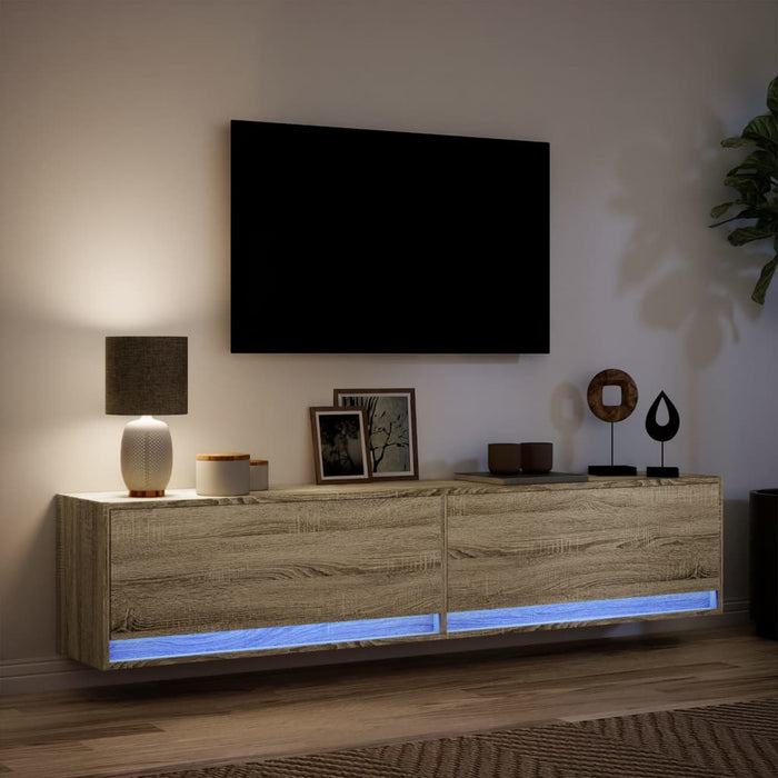 Dulap TV de perete cu lumini LED, stejar sonoma, 180x31x38 cm - WALTI WALTI
