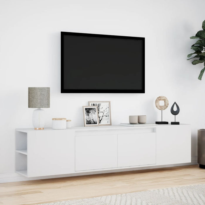 Dulap TV de perete cu lumini LED, alb, 180x31x39,5 cm - WALTI WALTI