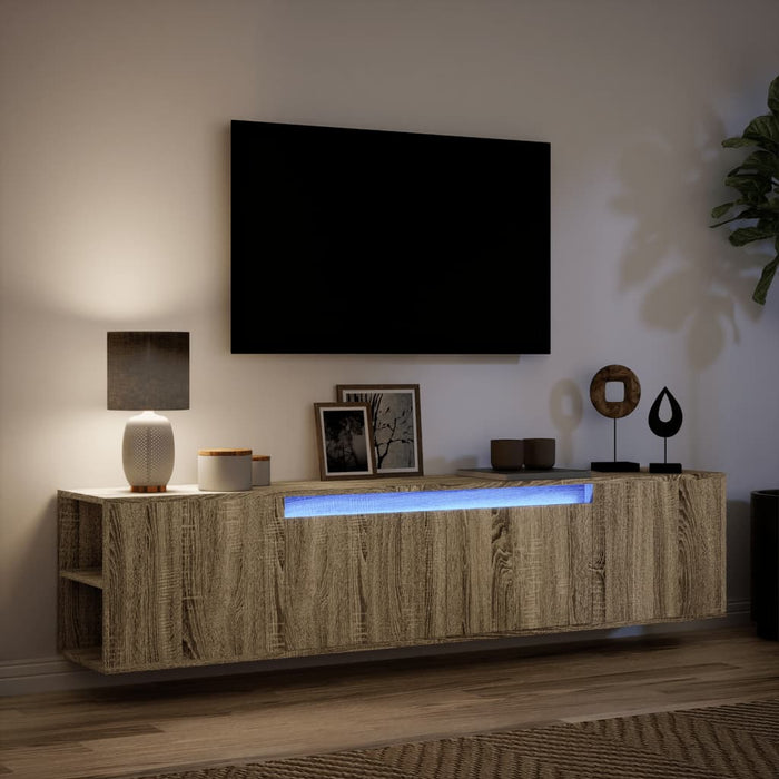 Dulap TV de perete cu lumini LED, stejar sonoma, 180x31x39,5 cm - WALTI WALTI