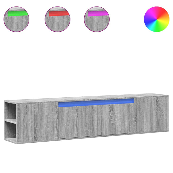 Comodă TV de perete cu lumini LED, gri sonoma, 180x31x39,5 cm - WALTI WALTI