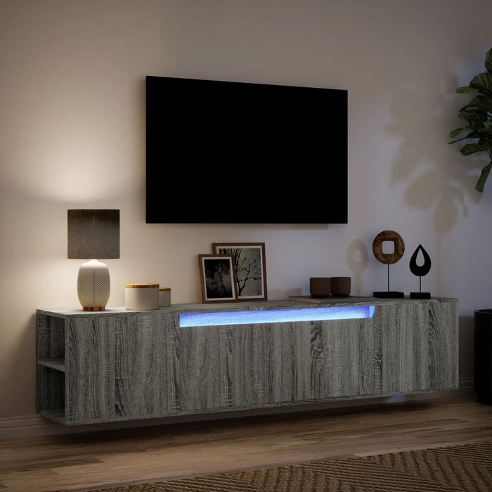 Comodă TV de perete cu lumini LED, gri sonoma, 180x31x39,5 cm - WALTI WALTI