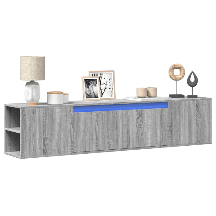 Comodă TV de perete cu lumini LED, gri sonoma, 180x31x39,5 cm - WALTI WALTI