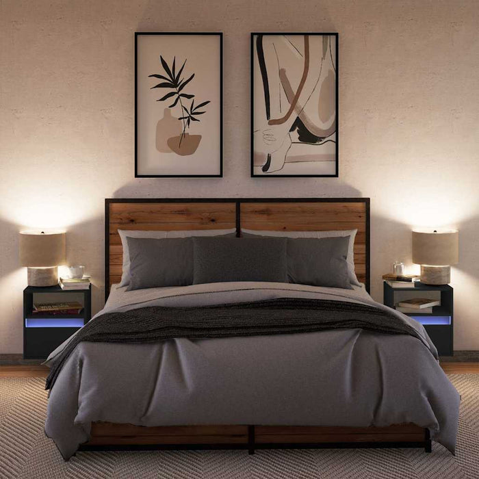 Noptiere montate pe perete cu lumini LED, 2 buc., negru WALTI