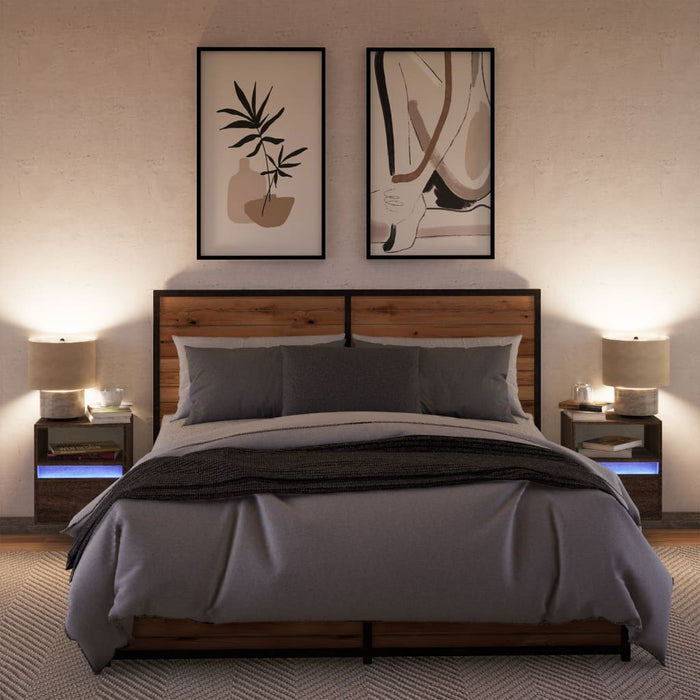 Noptiere montate pe perete cu lumini LED, 2 buc., stejar maro - WALTI WALTI