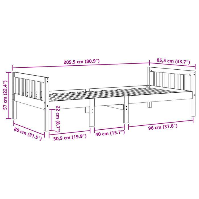 Pat pentru copii fără saltea, maro, 80x200 cm, lemn masiv pin WALTI