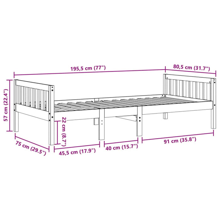 Pat pentru copii fără saltea, maro, 75x190 cm, lemn masiv pin - WALTI WALTI