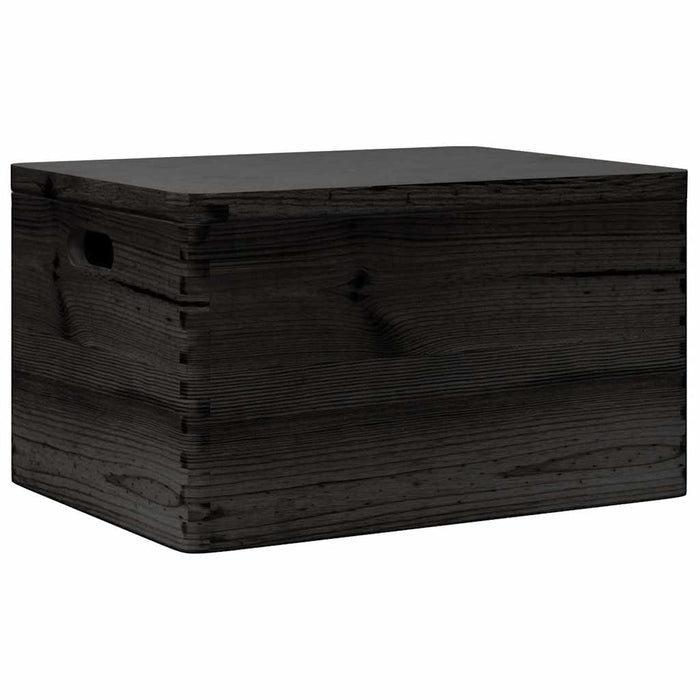 Cutie din lemn cu capac și mânere negru lemn masiv de pin - WALTI WALTI