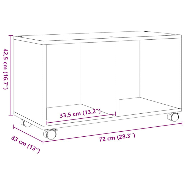 Dulap cu roți, stejar artizanal, 72x33x42,5 cm, lemn prelucrat - WALTI WALTI