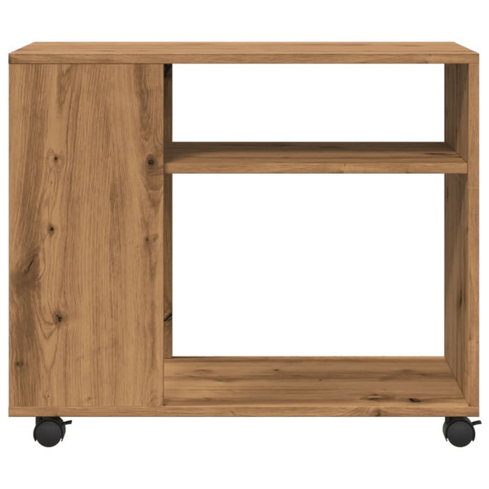 Masă laterală roți stejar artizanal 70x35x60 cm lemn prelucrat - WALTI WALTI