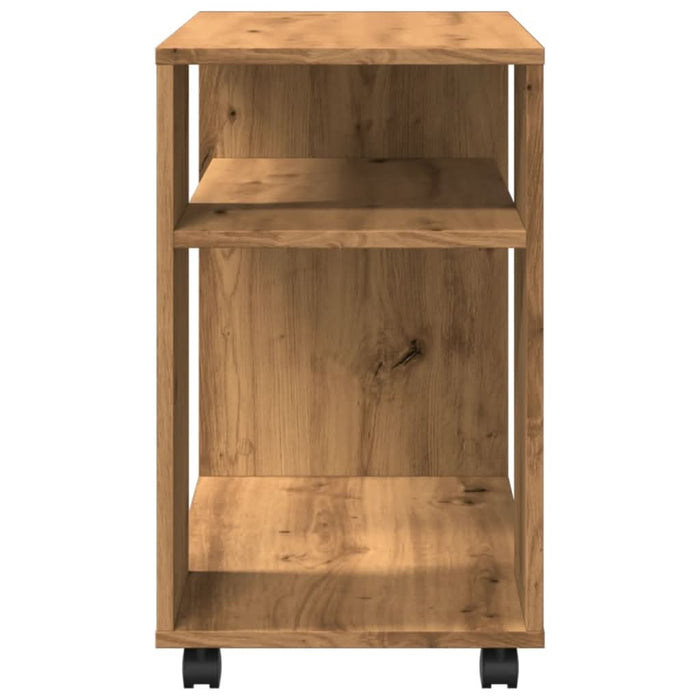 Masă laterală roți stejar artizanal 70x35x60 cm lemn prelucrat - WALTI WALTI