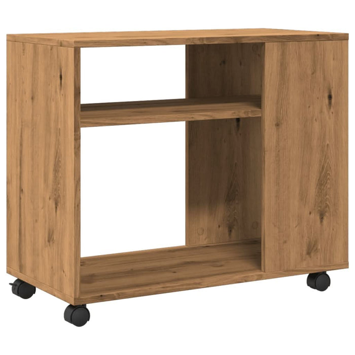 Masă laterală roți stejar artizanal 70x35x60 cm lemn prelucrat - WALTI WALTI