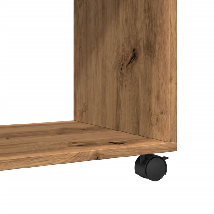 Masă laterală roți stejar artizanal 70x35x60 cm lemn prelucrat - WALTI WALTI