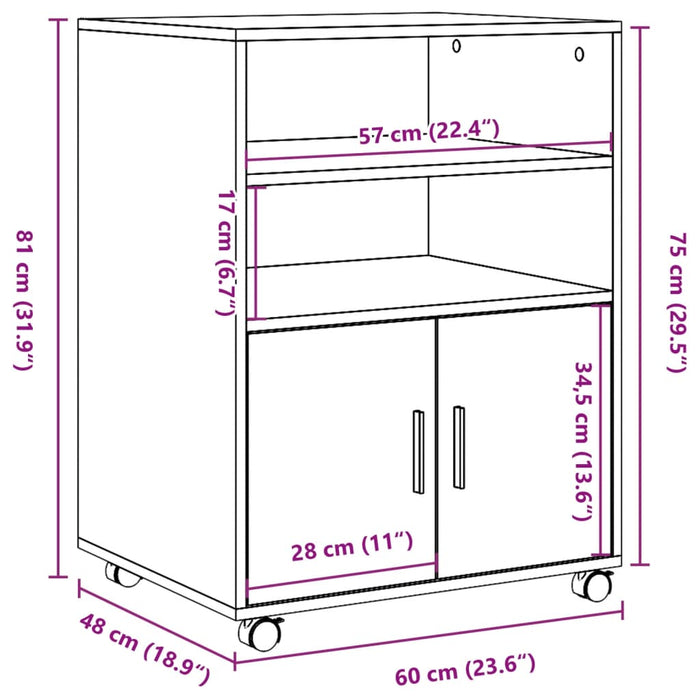 Dulap cu roți, gri beton, 60x48x81 cm, lemn prelucrat - WALTI WALTI