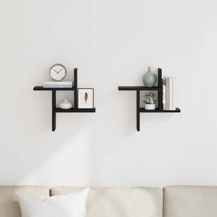 Rafturi de perete, 2 buc., negru, 38x12x38 cm, lemn prelucrat - WALTI WALTI
